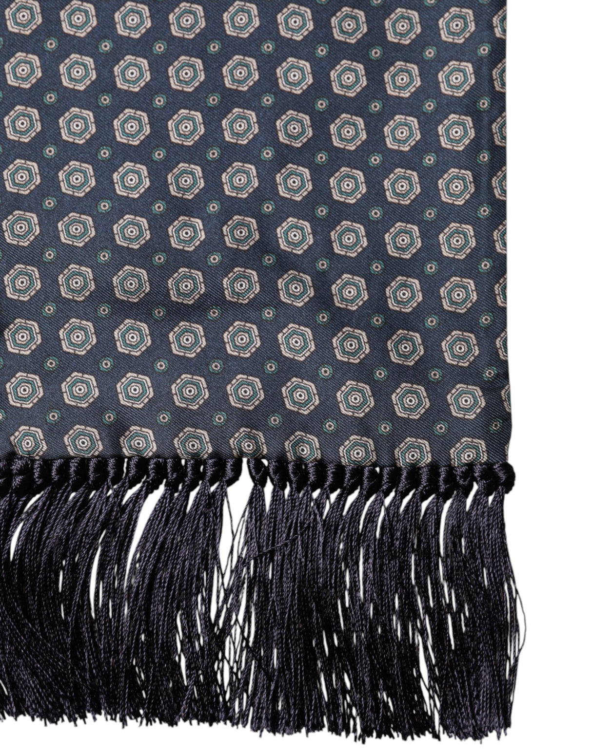 Dolce & Gabbana Blue Patterned Silk Fringes Foulard 138cm x 15.5cm Scarf