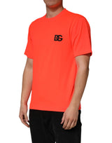 Dolce & Gabbana Neon Orange Polyester Crew Neck Men T-shirt