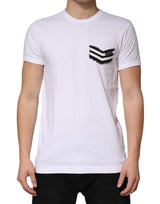 Dolce & Gabbana White Stripes Cotton Crew Neck Tee  T-shirt