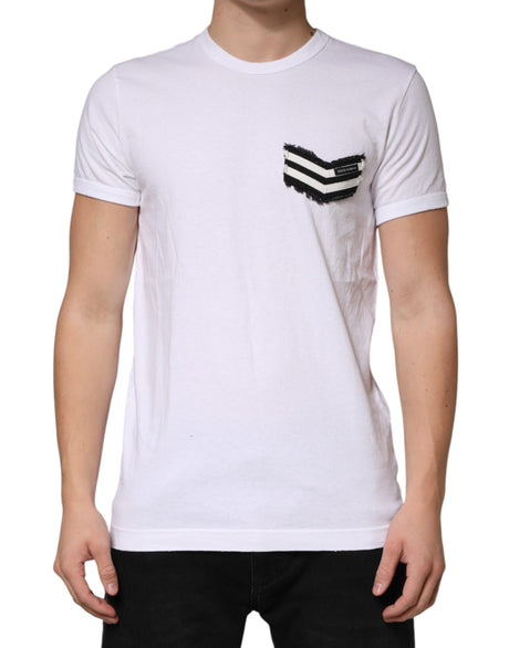 Dolce & Gabbana White Stripes Cotton Crew Neck Tee  T-shirt