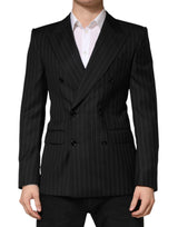Dolce & Gabbana Dark Gray Stripes Double Breasted 2Button Blazer