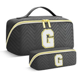 Travel Makeup Bag Personalized Initial Preppy Makeup Bag Trendy Valentines Day & Birthday Gift for Teen Girls/Women PU Leather Waterproof Portable Skincare Cosmetic Bag Toiletries Makeup Bag