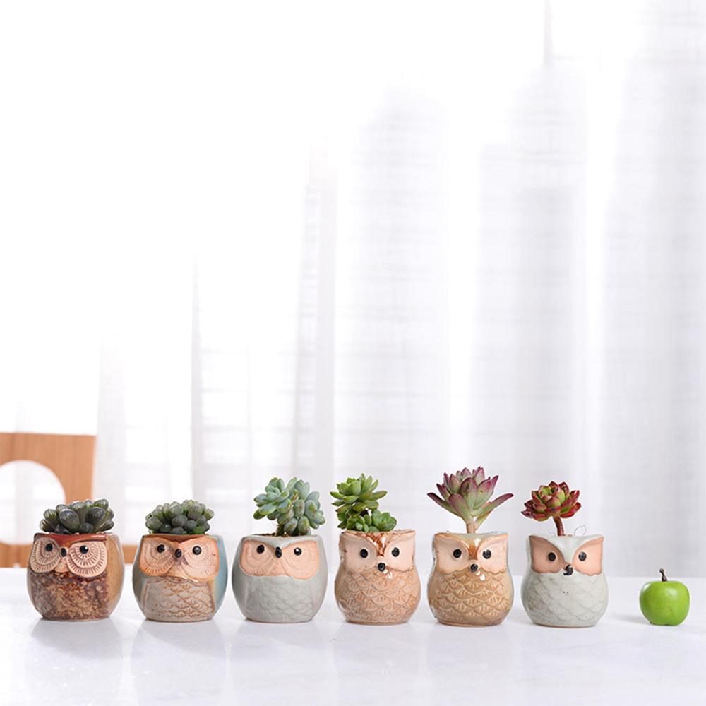 Owl Thumb Planter, Hand-Painted Ceramic Succulent Pot
