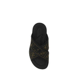 Fendi Black Calf Leather Bos Taurus Flat Sandals