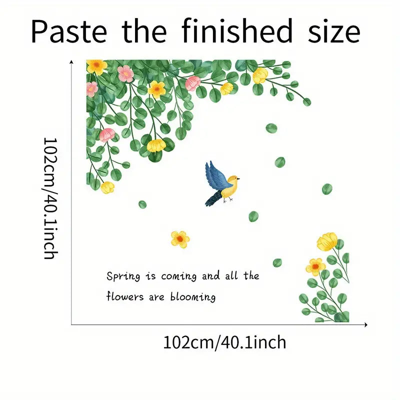 Green Leaf Flowers Bird Wall Stickers for Home Decor
