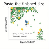Green Leaf Flowers Bird Wall Stickers for Home Decor