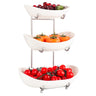 MEIGLQEA 3 Tier Fruit Basket for Kitchen Counter Silver/White Ceramic Fruit Bowl for Countertop Home Fruit Rack with Holder Vegetable Bowl Snacks Nuts Bread Candy Storage (White)