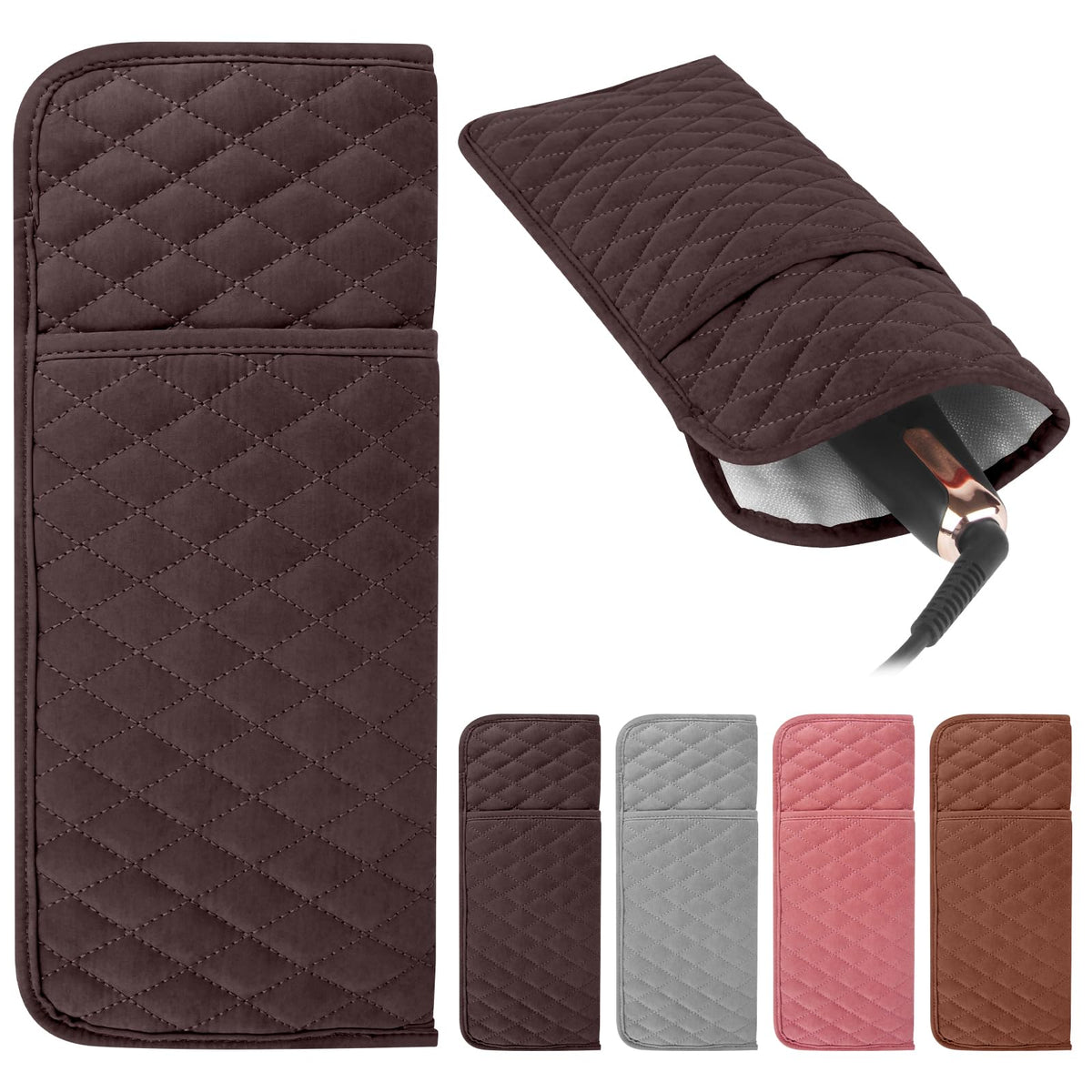 WRORUNER Heat Resistant Hair Tools Bag Portable Travel Hot Tools Holder Organizer Cover Pouch for Curling Iron Flat Iron Hair Straightener and Other Hair Styling Tools(13.8" x 5.5")