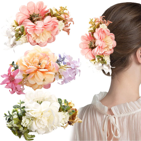 3 PCS Flower Hair Clips Vintage Hair Flower Hairpins French Style Hair Accessories for Women Girls Thin Thick Hair Decorations