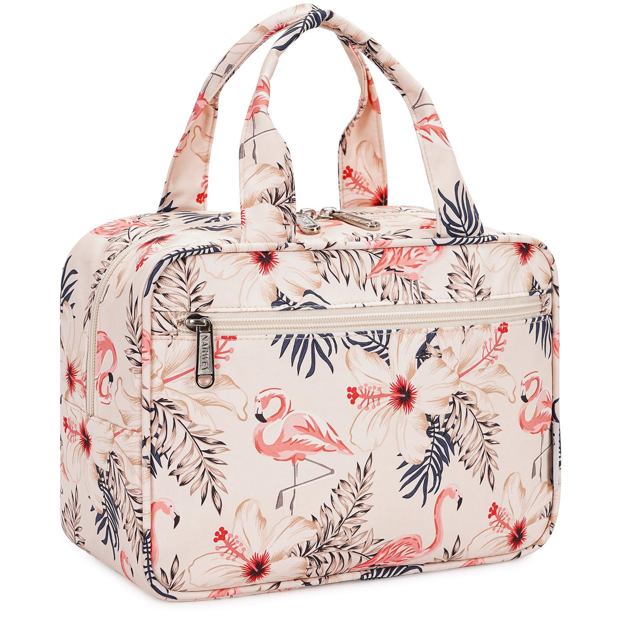 Narwey Full Size Toiletry Bag Women Large Makeup Bag Organizer Travel Cosmetic Bag for Toiletries Essentials Accessories (Beige Bird)