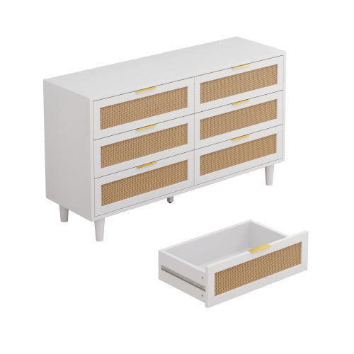 Drawers Rattan Storage Cabinet Rattan Drawer,for Bedroom,Living Room,White