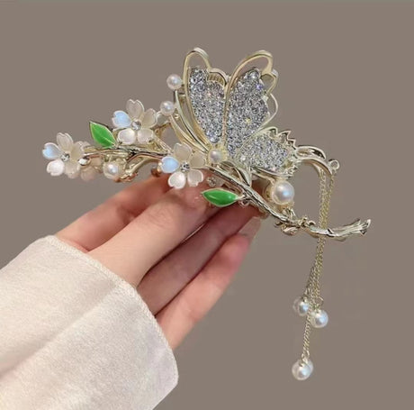 Rose Butterfly Tassel Hair Claw Clip for Elegant Look