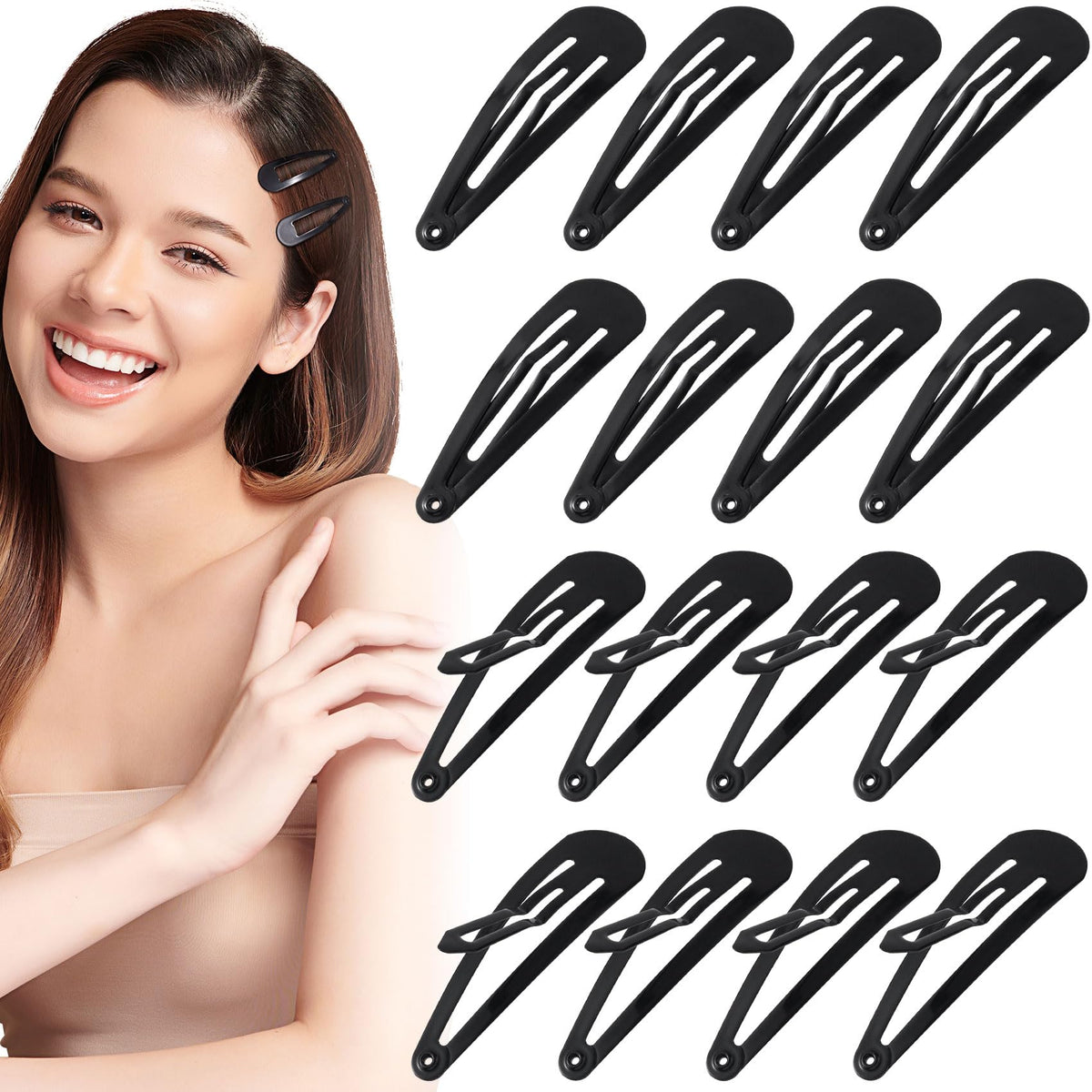 PAGOW 16 Pcs Black Snap Hair Clips 2"/5cm Metal Hair Barrettes Thicken Hair Accessories for Women Thin and Thick Hair