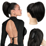 NTYNTY Ponytail Extension 10" Short Claw Clip in Ponytail Hair Extensions Messy Bun Hair Piece Natural Soft Synthetic Straight Pony Tail Hair Pieces for Women - Black Brown