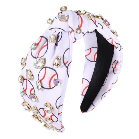 Rhinestone Knotted Headband for Women Baseball Crystal Jeweled Embellished Printed Wide Top Knot Headbands Sport Hairband Game Day Party Hair Accessories (Baseball)