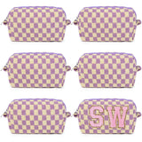 6 Pcs Preppy Makeup Bag Bulk Checkered Cosmetic Bag Purple Makeup Pouch Personalize Travel Toiletry Bag Organizer Cute DIY Makeup Brushes Storage Bag for Women