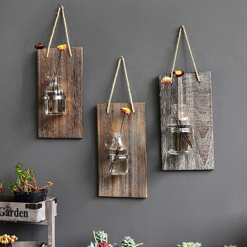 Creative Wooden Hydroponic Glass Vase Wall Decor