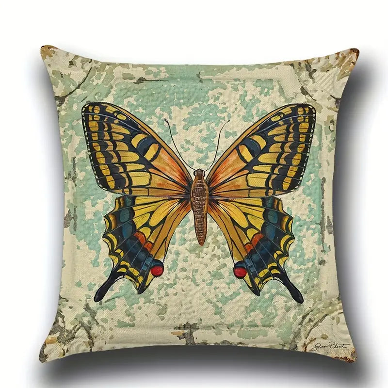 Retro Butterfly Linen Pillowcase for Home & Office (1pc)