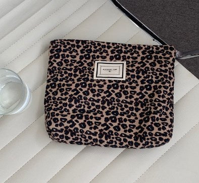 Creamy White Leopard Print Makeup and Clutch Bag