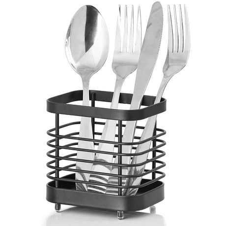 IWNTWY Utensil Holder Stainless Steel Utensil Drying Rack for Kitchen Counter Silverware Cutlery Flatware Holder Forks Knives Spoons Chopsticks Organizer (Black)