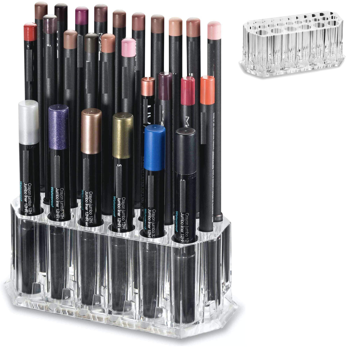 BY ALEGORY Acrylic Eyeliner Organizer & Lip Liner Organizer 26 Space Storage 20 Standard 6 Jumbo Cosmetic Pencil Makeup Display Case Refillable Container (2)