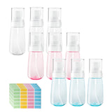 9 Pcs Travel Spray Bottle 60ml/2oz Leak Proof Fine Mist Spray Bottles Empty Mini Makeup Face Spray Bottle Clear Refillable Travel Containers for Perfume Cosmetic Essential Oil 3 Color(120pcs Labels)