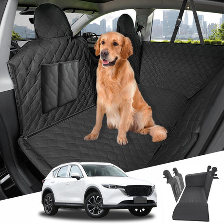 RUIANTE Compatible with Dog Car Seat Cover Protector Back Seats Cover for Dogs Hammock Backseat Pets Covers with Side Flaps Storage Pocket Zip Mesh for Mazda CX5 CX-5 2018-2022 (Black)