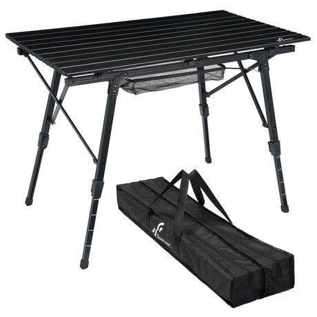 Sportneer Camping Tables That Fold Up Lightweight Adjustable Height Aluminum Folding Table with Top Mesh Layer Roll Up Camping Table for Outdoor Camp Picnic Beach RV Backyards Kitchen BBQ