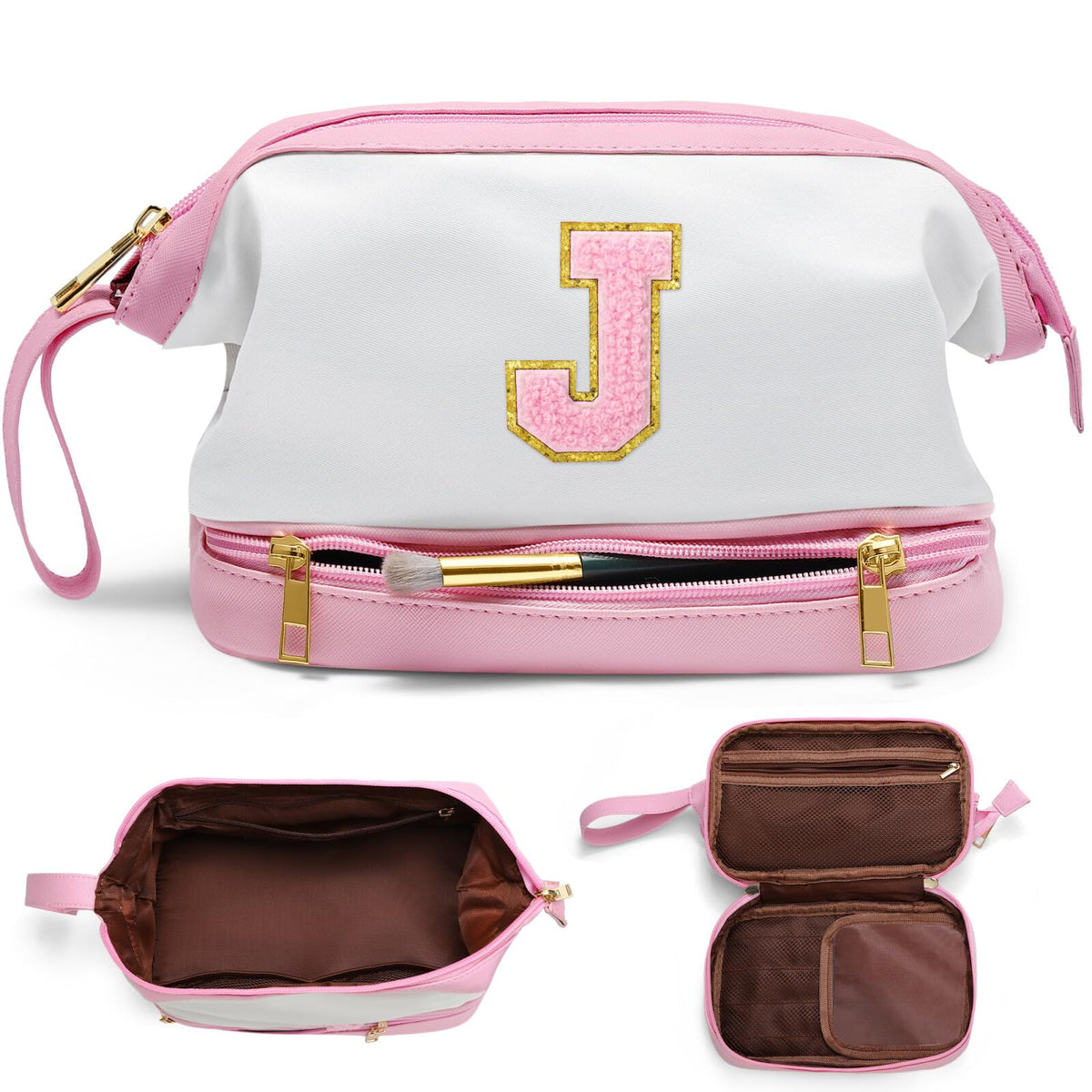 YOOLIFE Personalized Makeup Bags for Girls Gifts for Mom Daughter Girls Gifts Large Capacity Makeup Bag Travel Cosmetic Bags for Women Teacher Gifts Birthday Gifts for Girlfriends Niece (Pink J)