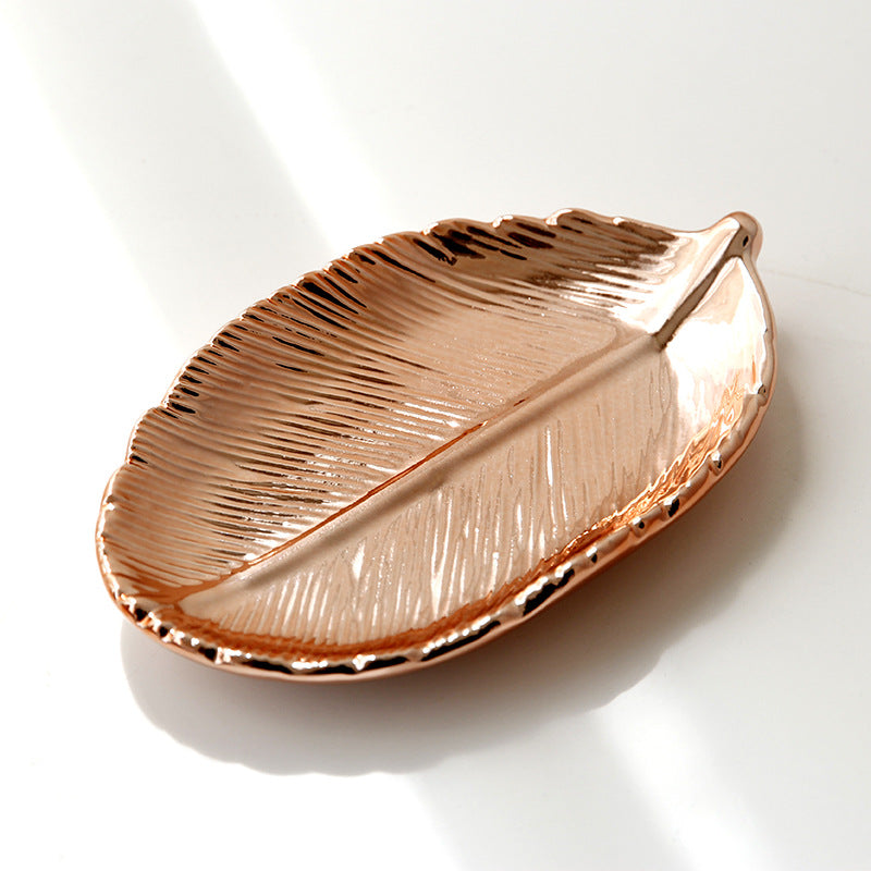 Ceramic Jewelry Tray with Gold Leaf Design (Home Decor)