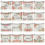Pinkunn 16 Pcs Canvas Cosmetic Bag Bulk Inspirational Quotes Makeup Bags with Zipper Encouragement Travel Toiletry Pouch Appreciation Gift for Christmas Teacher Birthday Graduation(Flower)