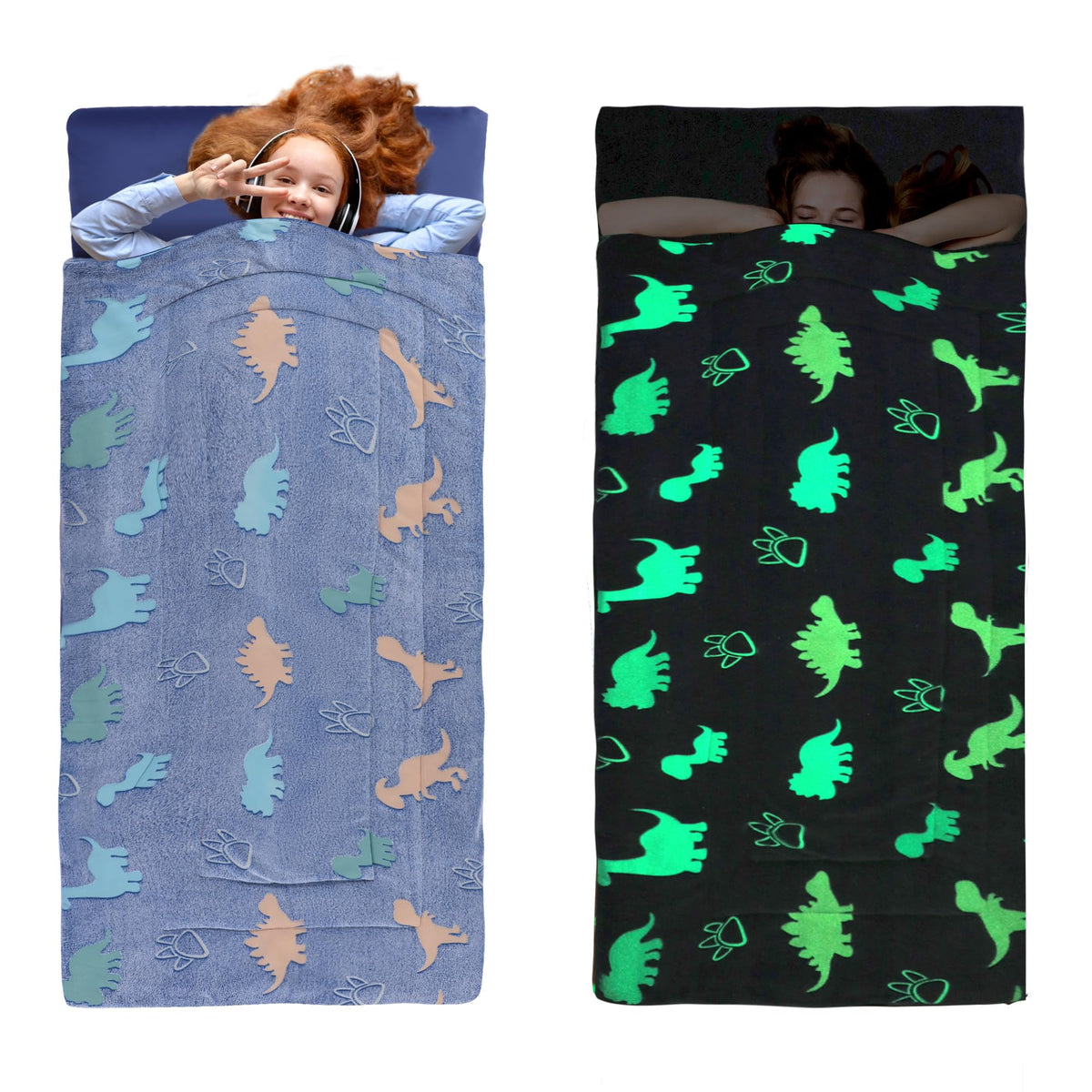 HOMBYS Glow in The Dark Sleeping Bags for 10~12 Years Old Kids Soft Kids Nap Mat with Pillow and Blanket for Daycare School Travel Sleep Bag for Childern Girls Boys Truck Travel Camping