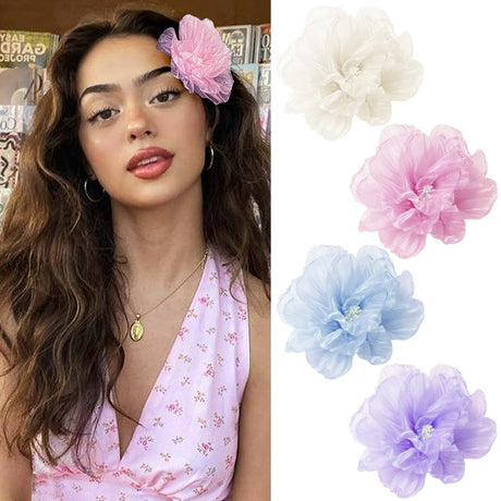 4Pcs Hawaiian Flower Hair Clips for WomenRose Hair Clips Hair Barrettes 3.5 Inch Artificial Flower ClipsHair Accessories for Vacation Beach Party Boho Clips Hairpin for Girls Wedding