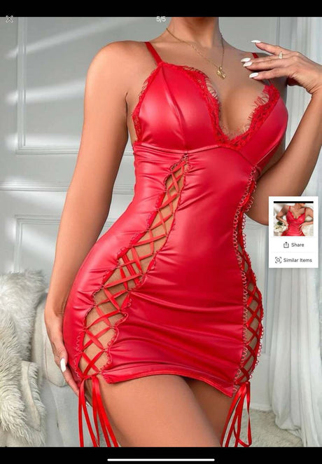 Women's Sexy Lingerie Set with Patent Leather Skirt