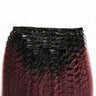 IXTUYLL Virgin Human Hair Clip In Extensions Ombre 99J Dark Red Kinky Straight 120 Grams Clip Ins Hair Extensions Real Human Hair Curls Coarse Yaki(T(1B/99J) Kinky Straight Clip In Hair 12inch 120g)