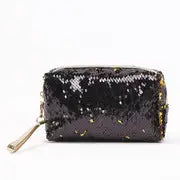 Portable Sequin Makeup Organizer Bag with Zipper Closure