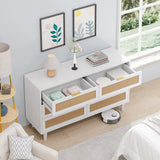 Drawers Rattan Storage Cabinet Rattan Drawer,for Bedroom,Living Room,White