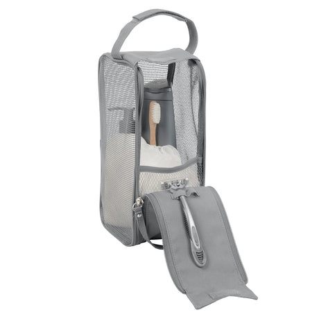 Simplify Hanging Mesh Toiletry Bag | Travel Organizer | Perfect for Dorm | Gym | Back to School | Shampoo | Shower Accessories | Grey
