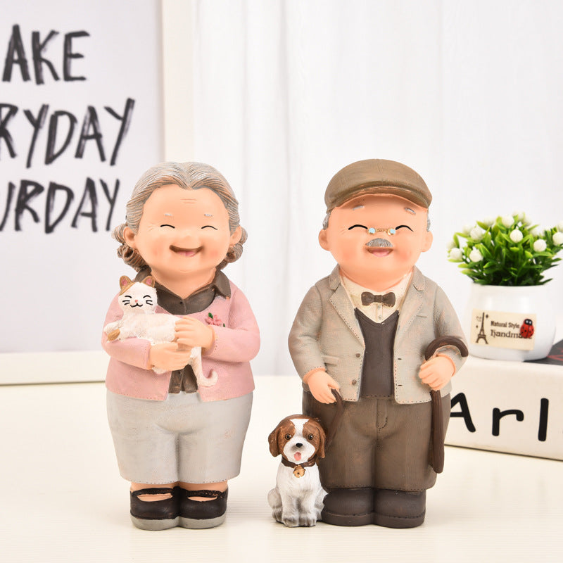 Creative Elderly Couple Figurine for Home Decor Gift