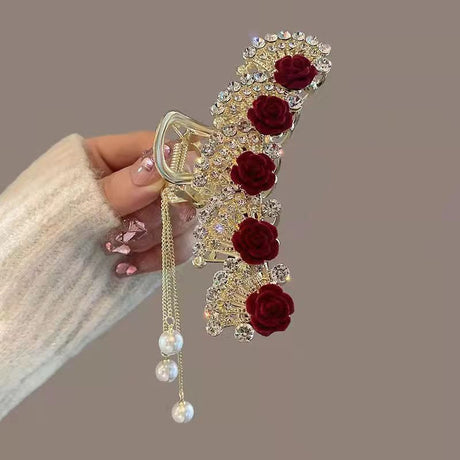 Rose Butterfly Tassel Hair Claw Clip for Elegant Look