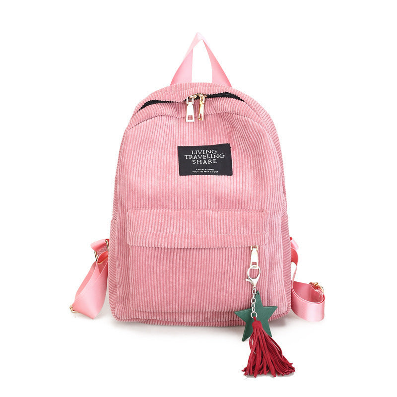 Women's Canvas Fringe Bucket Travel Backpack with Charm