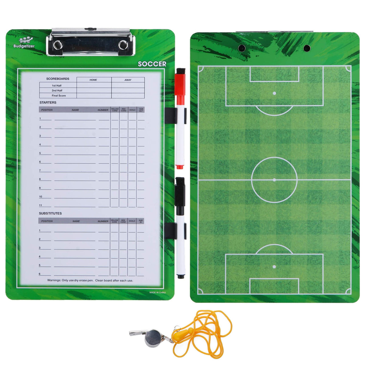 Soccer Clipboard for Coaches Dry Erase Clipboard Double Sided Lineup Coach Whiteboard with Whistle and Markers – Soccer Coaching Equipment Playbook Board Gear Coaching Tactics Board