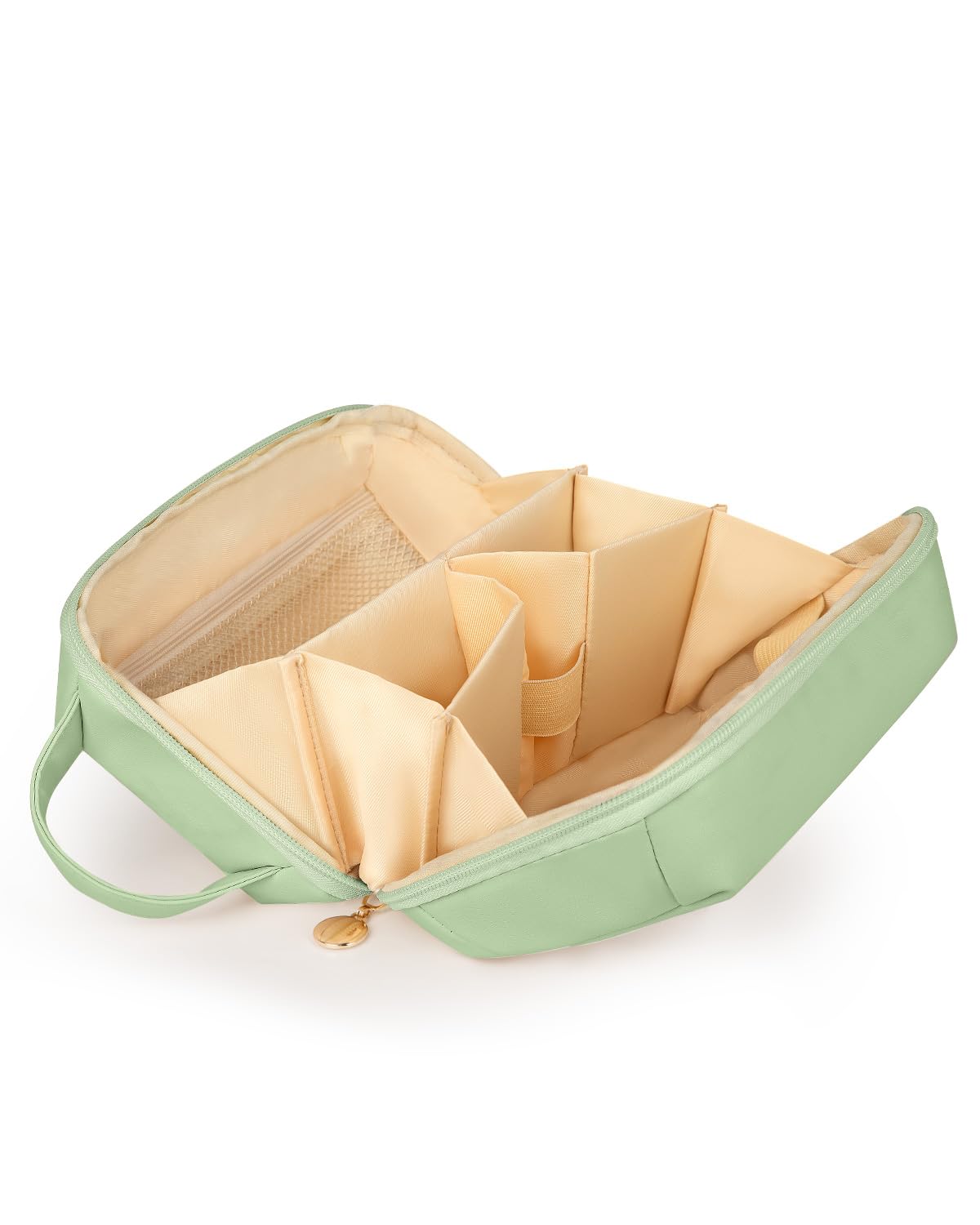 Soimeat Travel Makeup Bag Gift for Women PU Leather Cosmetic Bags Waterproof Toiletry Bag Portable Wide Open Pouch Travel Cosmetic Bag with Divider and Handle Medium Green