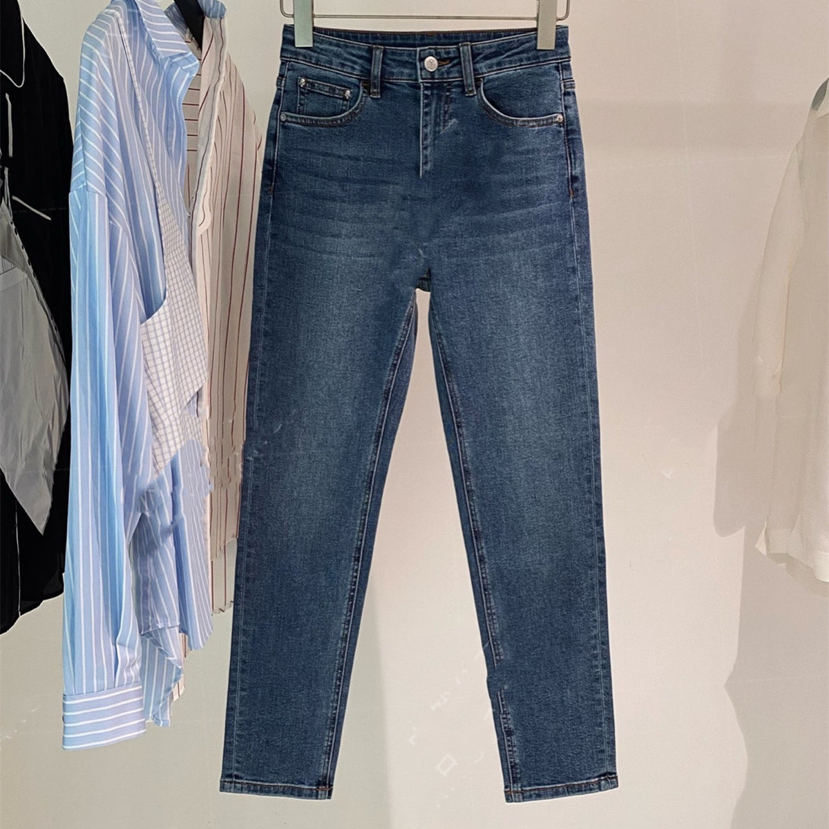 Icy Silk High Waist Straight Leg Stretch Denim Pants