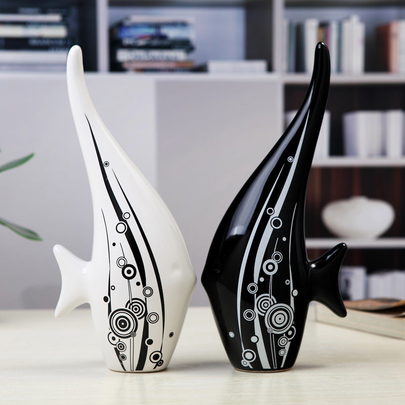 Ceramic Home Decor - Long-tail Black and White Fish
