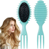 Curly Hair Brush Boar Bristle Curl Defining Brush for Curl Wave Straight Hair Unique Trident Handle Design Defineing Brush for Wet Dry Hair Styling Massage Hairbrush Hair Pick Comb Curl Brush Green