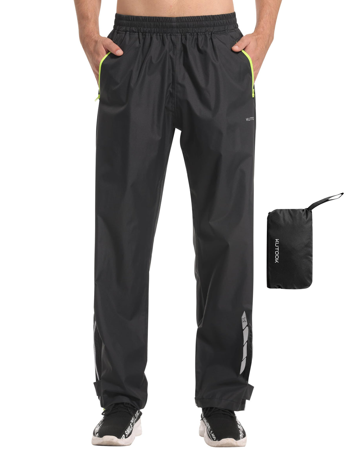 KUTOOK Waterproof Rain Pants Men Outdoor Pantalón Impermeable para Hombre Breathable Pants Work Motorcycle Hiking FishingBlack Green 2XL