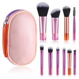 10 Pcs Travel Makeup Brush Set Travel Size Mini Makeup Brushes With Pack Make Up Brushes Portable Small Eyeshadow Foundation Shadow Contour Blush Concealer Brush Colorful Pink