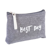 Letter Flower Print Canvas Makeup Bag for Women