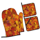 Fall Autumn Maple Leaves Oven Mitts and Pot Holders Sets Heat Resistant Non-Slip Kitchen Potholder Oven Gloves for Baking Cooking Grilling BBQ Mittens Kitchen Decor and Accessories Gifts
